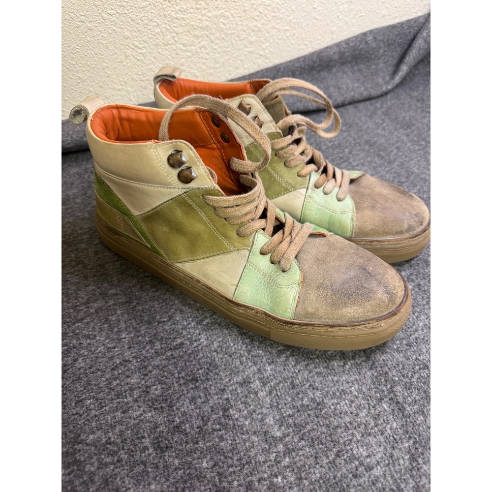 ROAN by Bed Stu Mens Leather High Top Sneakers Green Tan Distressed Size 9.5